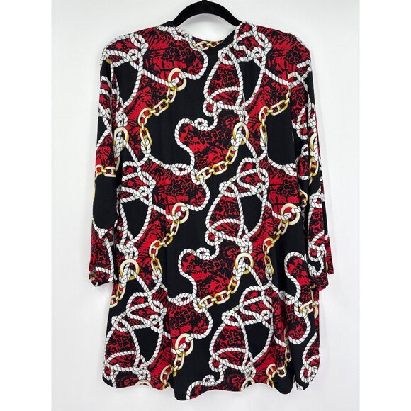 Shavonne Dorsey Rope Chain Print Faux Wrap Top Black Red 2X NEW - Picture 5 of 5